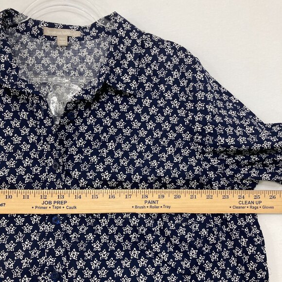 Woman Within size 18/20 Navy Star Print Long Sleeve Button Down Cotton Preppy - Picture 7 of 11